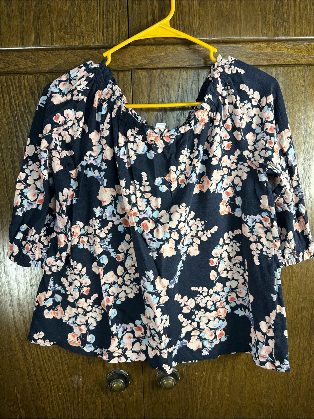 J. Jill Floral Off-Shoulder Peasant Top - Navy and Pink